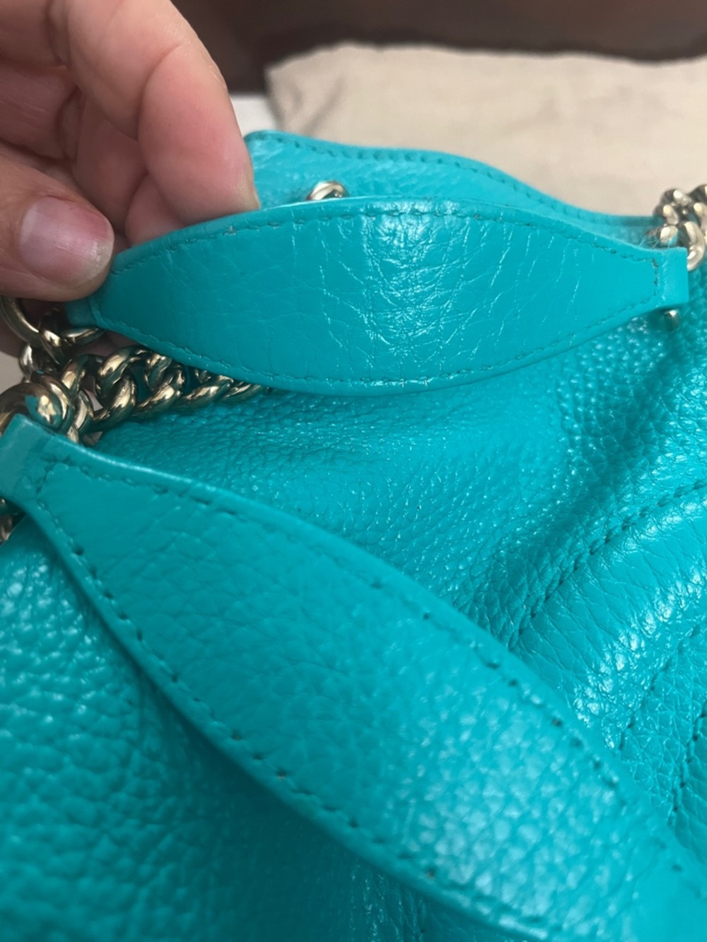 Gucci Turquoise Soho Leather Shoulder Bag with Tassel Accent - Picture 14 of 14
